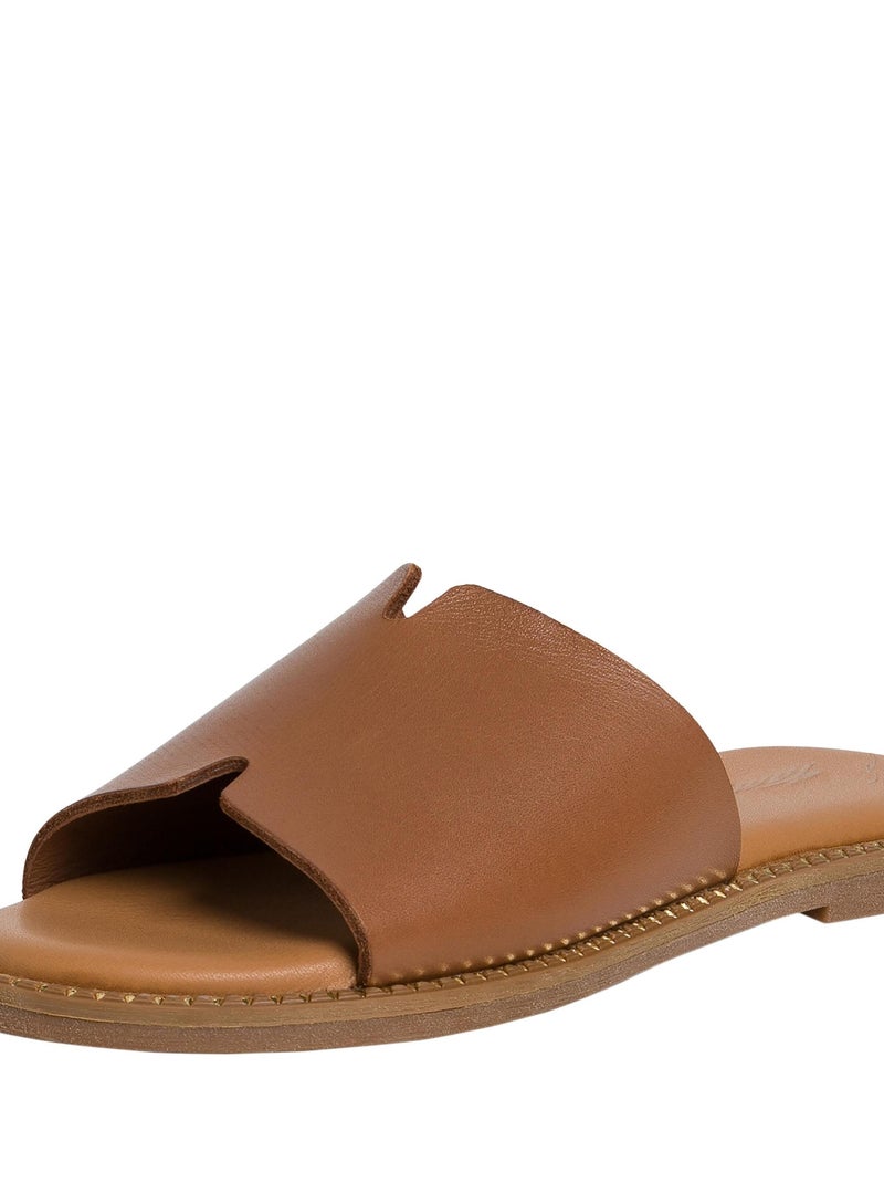 Sandale Plate Cuir Tamaris Marron - Kiabi