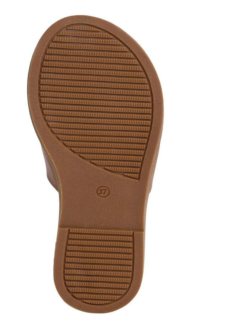 Sandale Plate Cuir Tamaris Marron - Kiabi