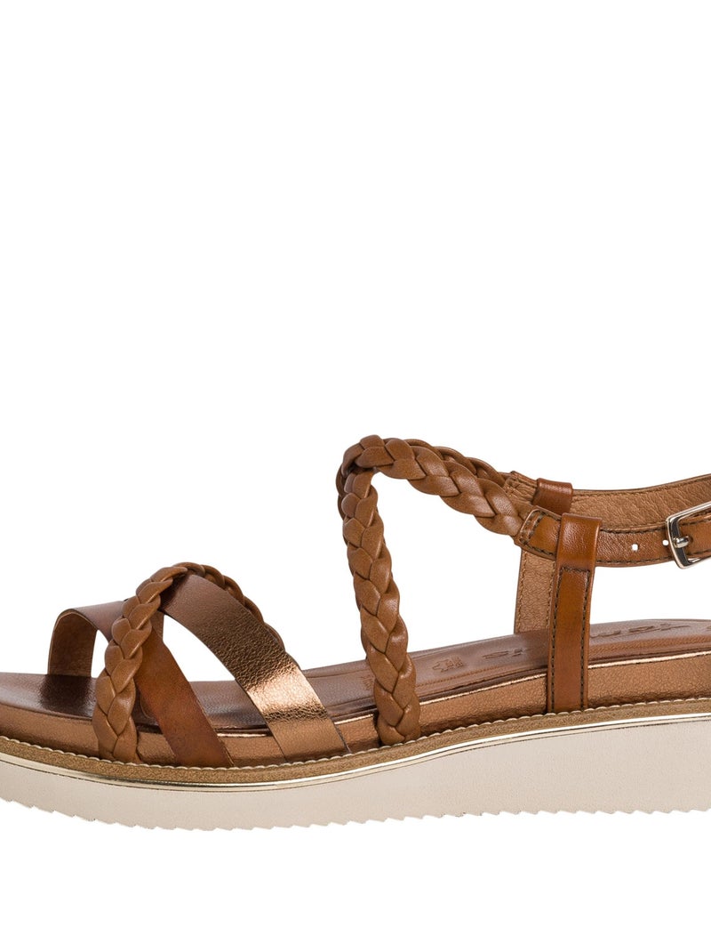 Sandale Plate Cuir Tamaris Marron - Kiabi