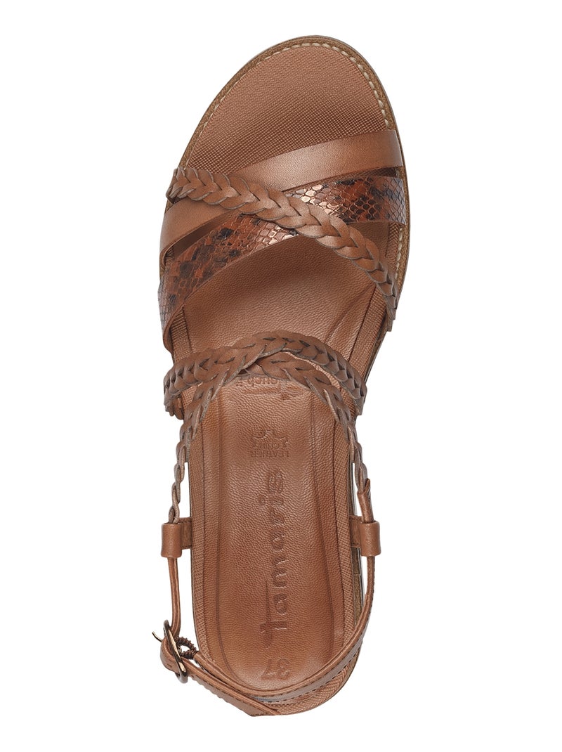Sandale Plate Cuir Tamaris Marron clair - Kiabi