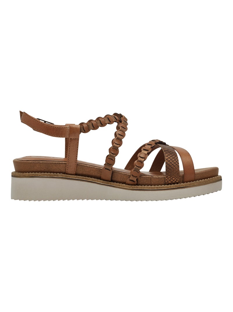 Sandale Plate Cuir Tamaris Marron - Kiabi