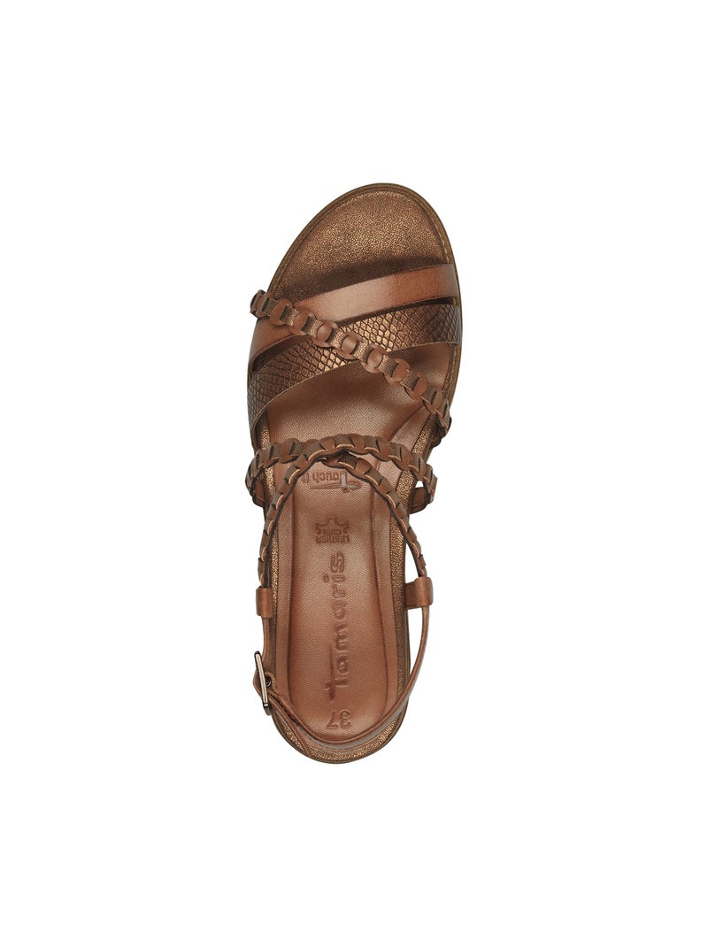 Sandale Plate Cuir Tamaris Marron - Kiabi