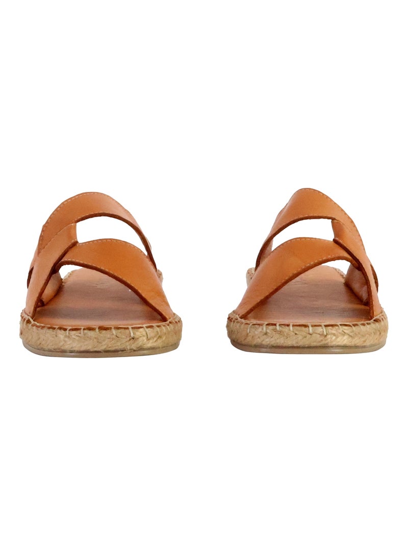 Sandale Plate Cuir TDF Alénoa Camel - Kiabi