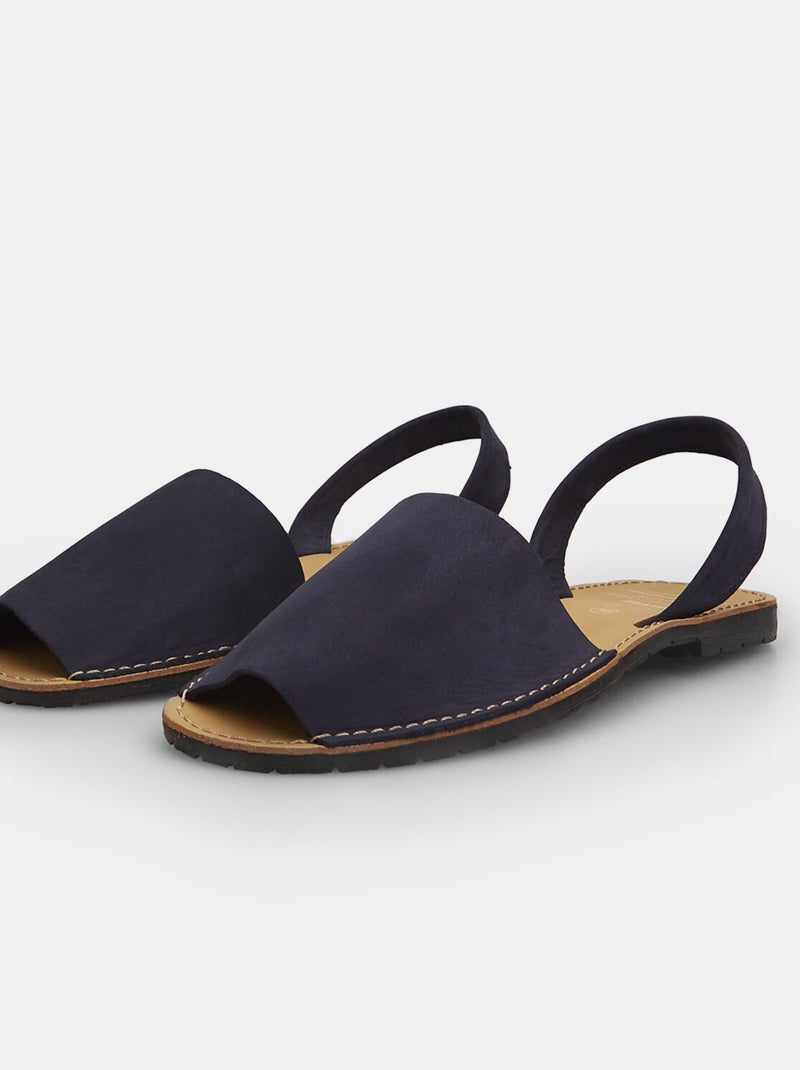 Sandale plate en cuir Bleu - Kiabi