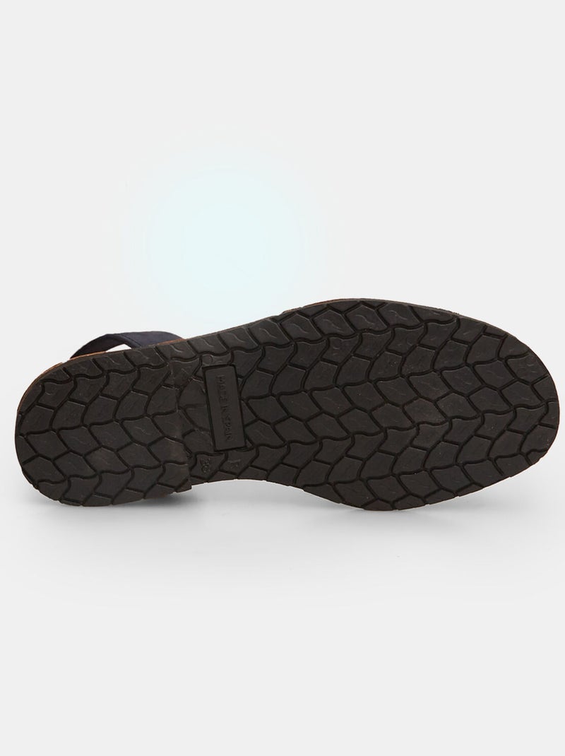 Sandale plate en cuir Bleu - Kiabi