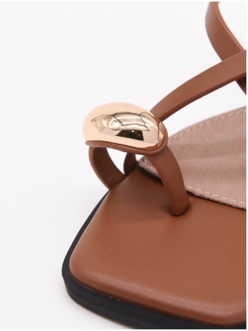 Sandale Plate Matériau Synthétique Montevita Camel - Kiabi