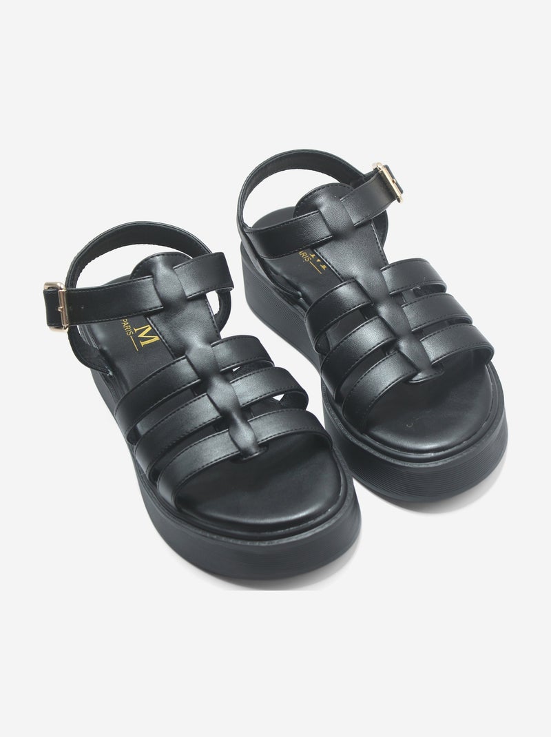 Sandales à ardillon doré Noir - Kiabi