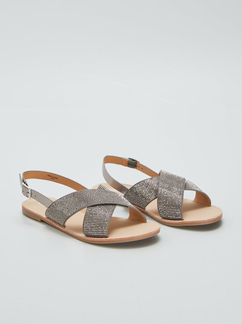 Sandales à brides avec strass Gris - Kiabi