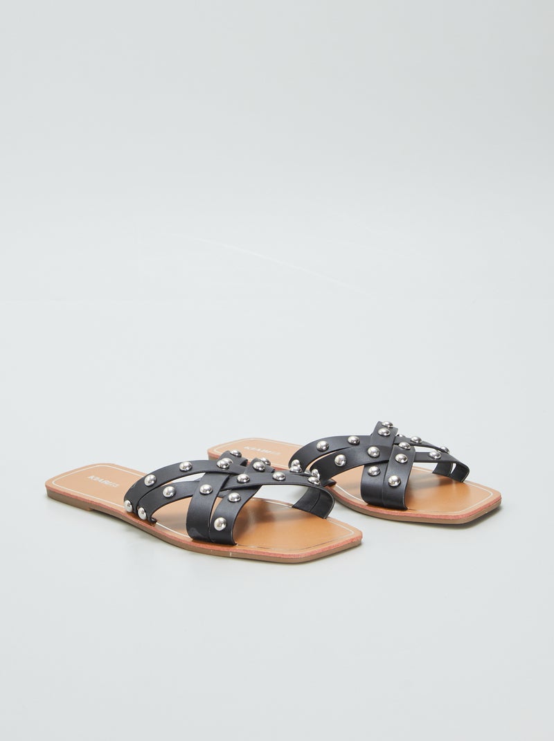 Sandales à brides croisées avec clous Noir - Kiabi