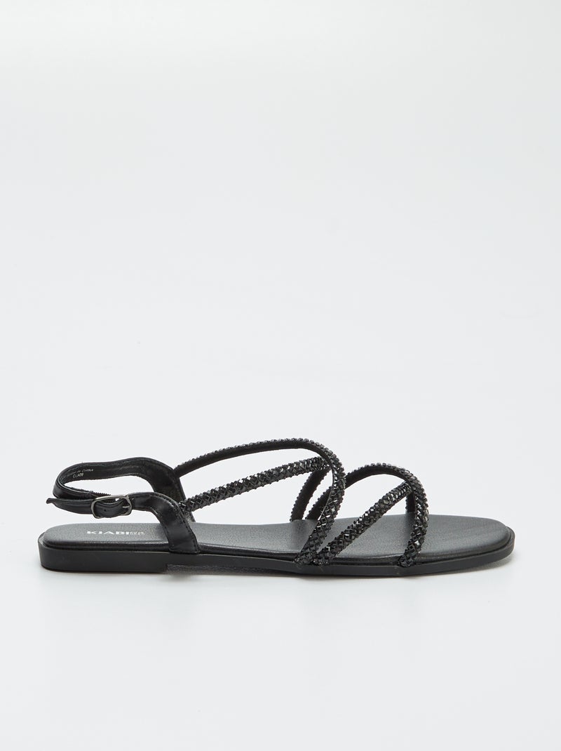 Sandales à brides croisées avec strass Noir - Kiabi