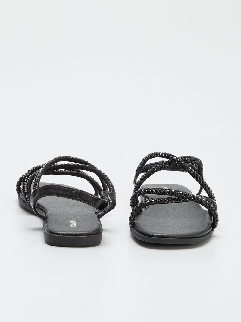 Sandales à brides croisées avec strass Noir - Kiabi