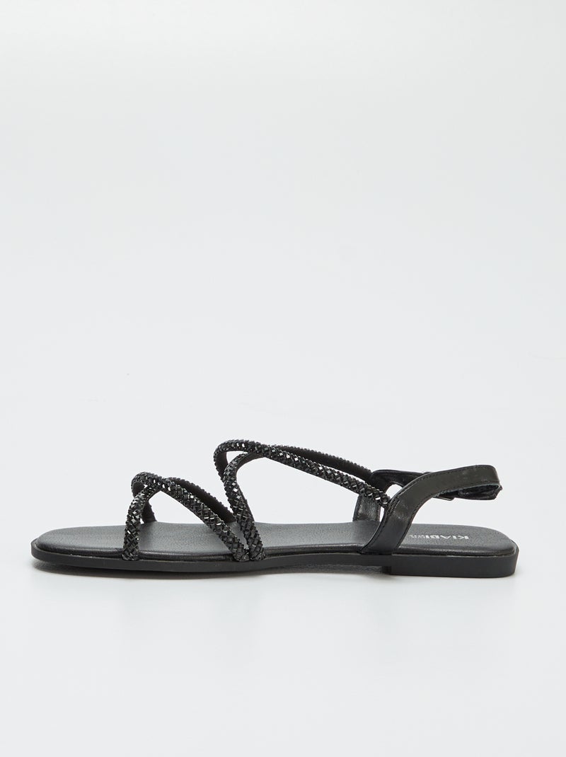 Sandales à brides croisées avec strass Noir - Kiabi