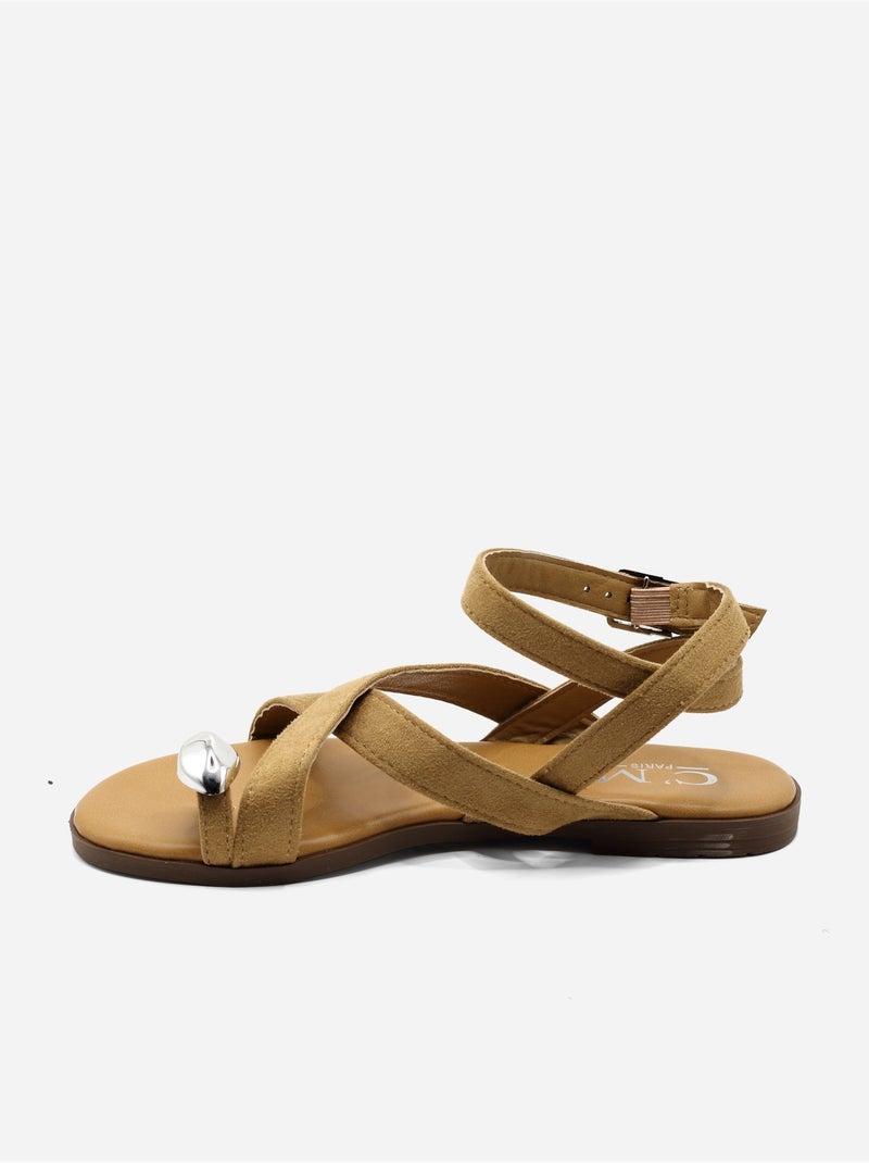 Sandales à brides croisées Taupe - Kiabi