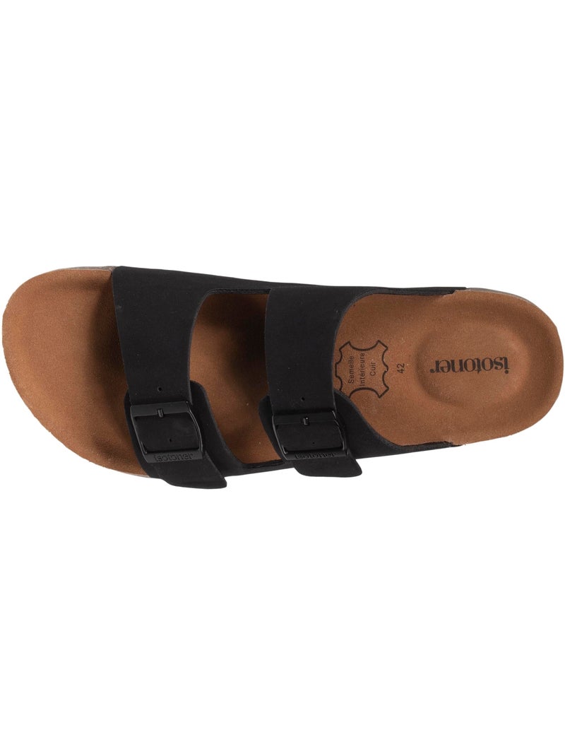 Sandales à brides ultra confortables, semelle intérieure cuir  isotoner Noir - Kiabi