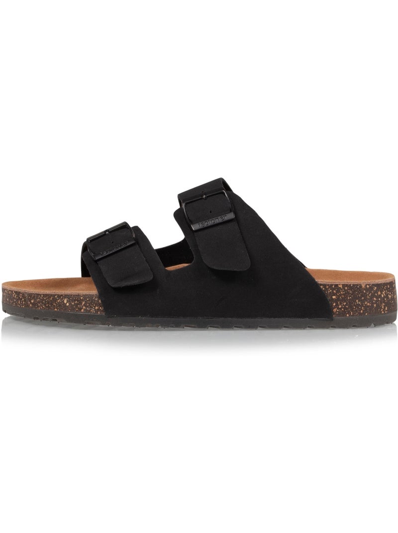 Sandales à brides ultra confortables, semelle intérieure cuir  isotoner Noir - Kiabi