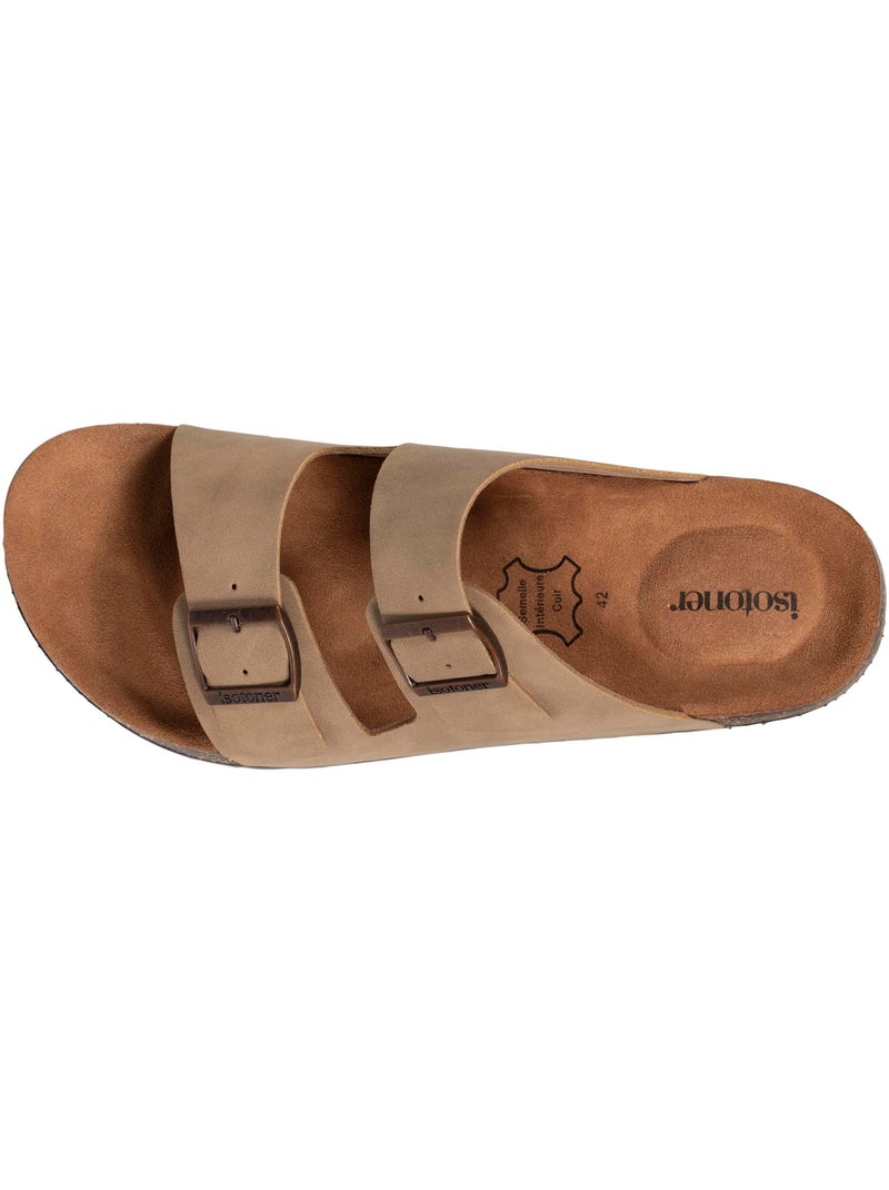Sandales à brides ultra confortables, semelle intérieure cuir  isotoner Taupe - Kiabi