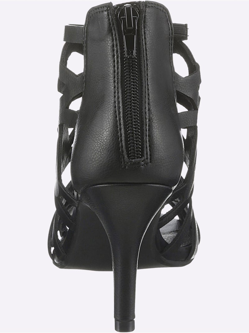 Sandales à découpe avec semelle en cuir et glissière au dos - Taille standard - Helline Noir - Kiabi
