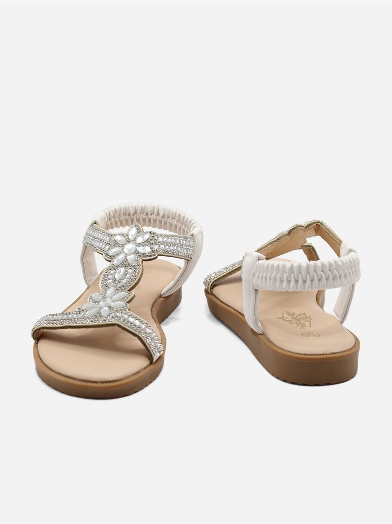 Sandales à détail strass - Doremi Blanc - Kiabi