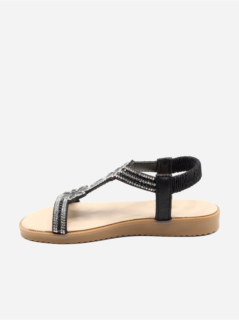 Sandales à détail strass Noir - Kiabi