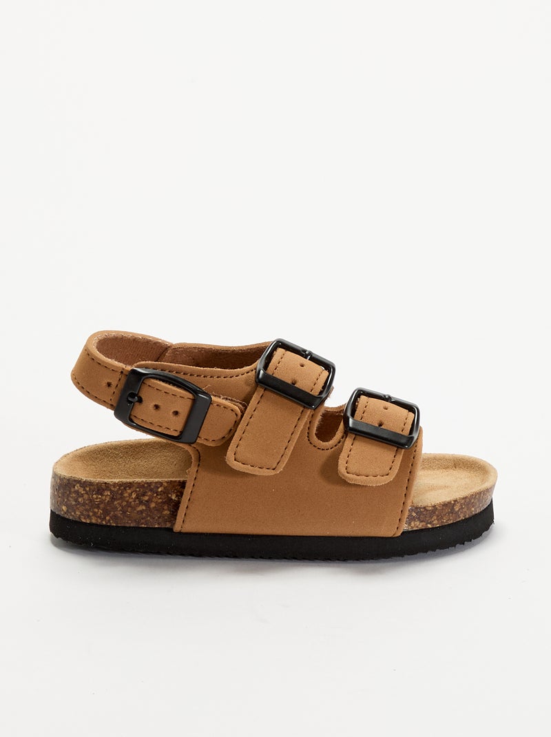 Sandales à double bride avec boucles contrastantes Marron - Kiabi