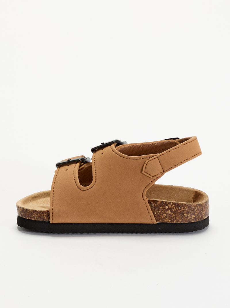 Sandales à double bride avec boucles contrastantes Marron - Kiabi