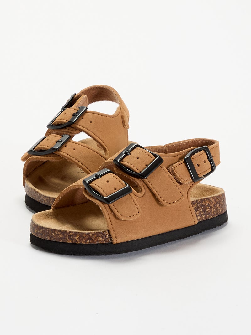 Sandales à double bride avec boucles contrastantes Marron - Kiabi