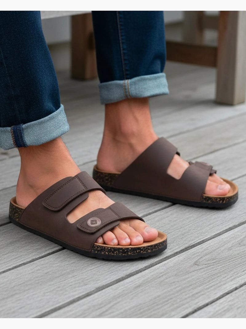 Sandales à doubles bride scratch, semelle intérieur patch talon ultra confortables  Isotoner Marron chocolat - Kiabi
