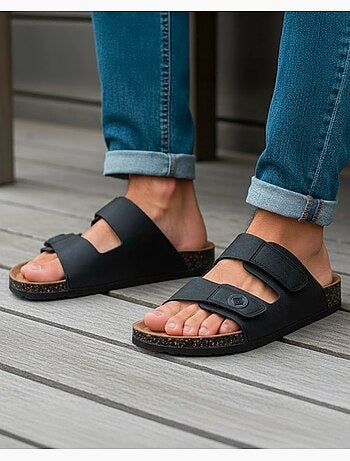 Sandales à doubles bride scratch, semelle intérieur patch talon ultra confortables isotoner