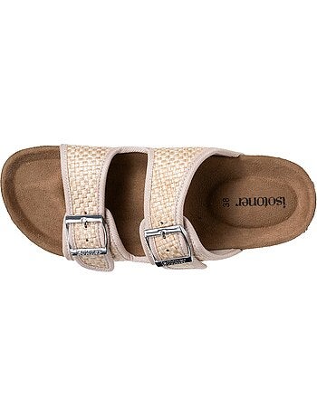 Sandales à doubles bride, semelle intérieur patch talon ultra confortables Isotoner