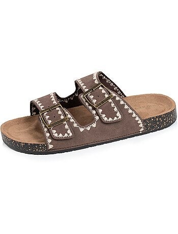 Sandales à doubles bride, semelle intérieur patch talon ultra confortables Isotoner