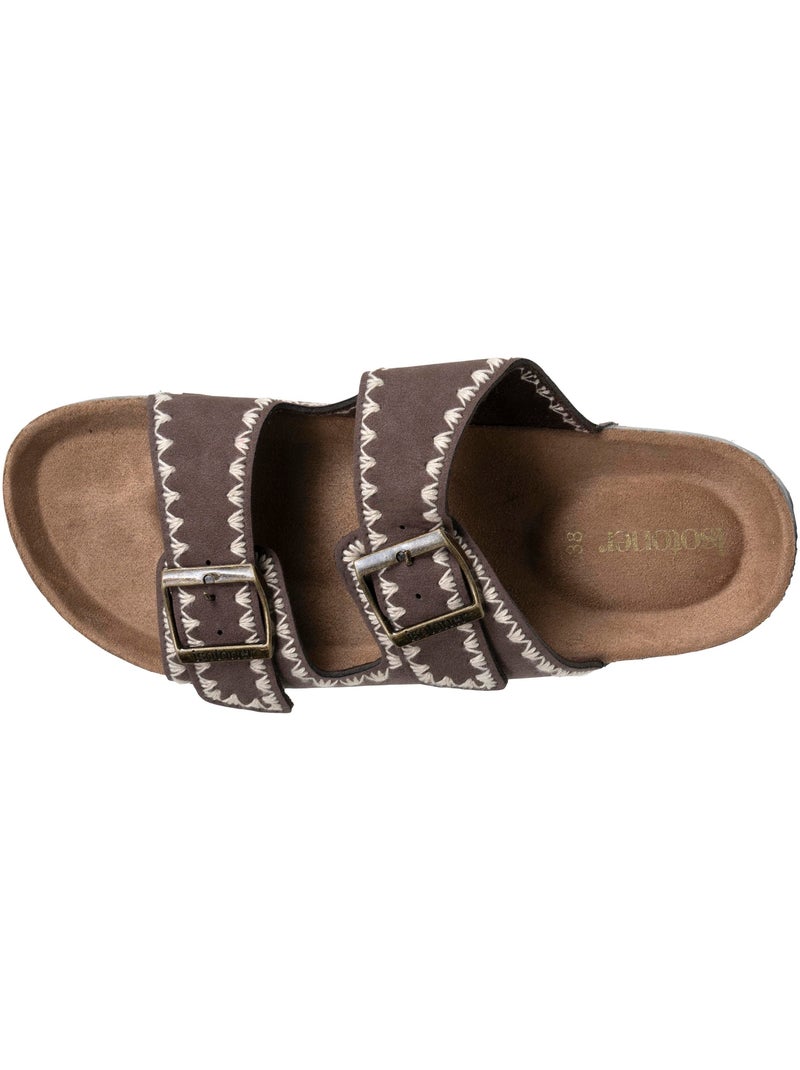 Sandales à doubles bride, semelle intérieur patch talon ultra confortables Marron chocolat - Kiabi