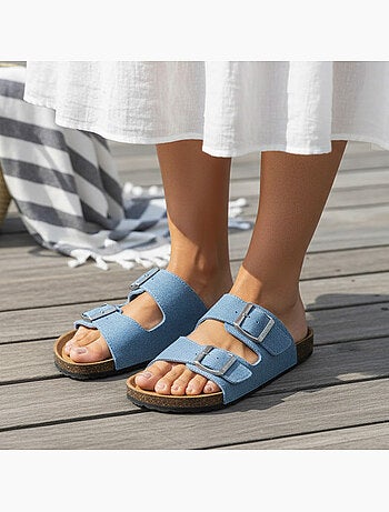 Sandales à doubles bride, semelle intérieur patch talon ultra confortables Isotoner