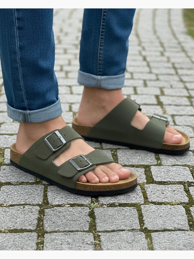 Sandales à doubles brides ultra confortables  Isotoner Kaki - Kiabi