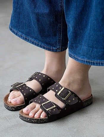 Sandales à doubles bride, semelle intérieur patch talon ultra confortables Isotoner