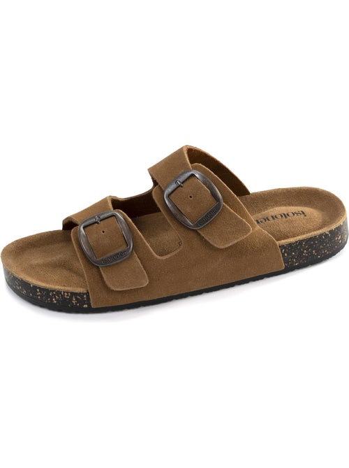 Sandales à doubles brides ultra confortables, semelle intérieure cuir  isotoner - Kiabi