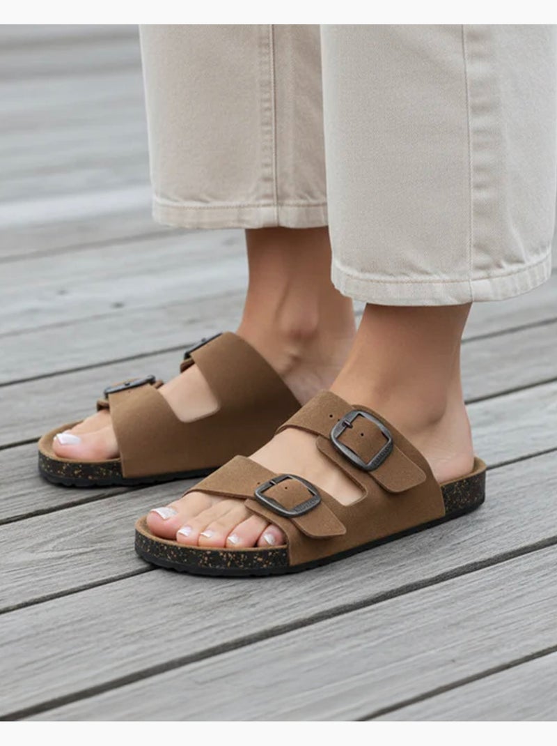 Sandales à doubles brides ultra confortables, semelle intérieure cuir  isotoner Camel - Kiabi