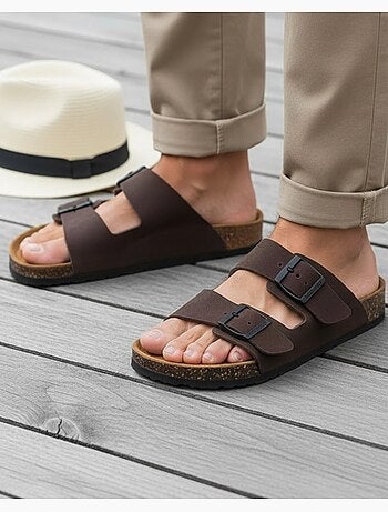 Sandales à doubles brides ultra confortables, semelle intérieure cuir isotoner