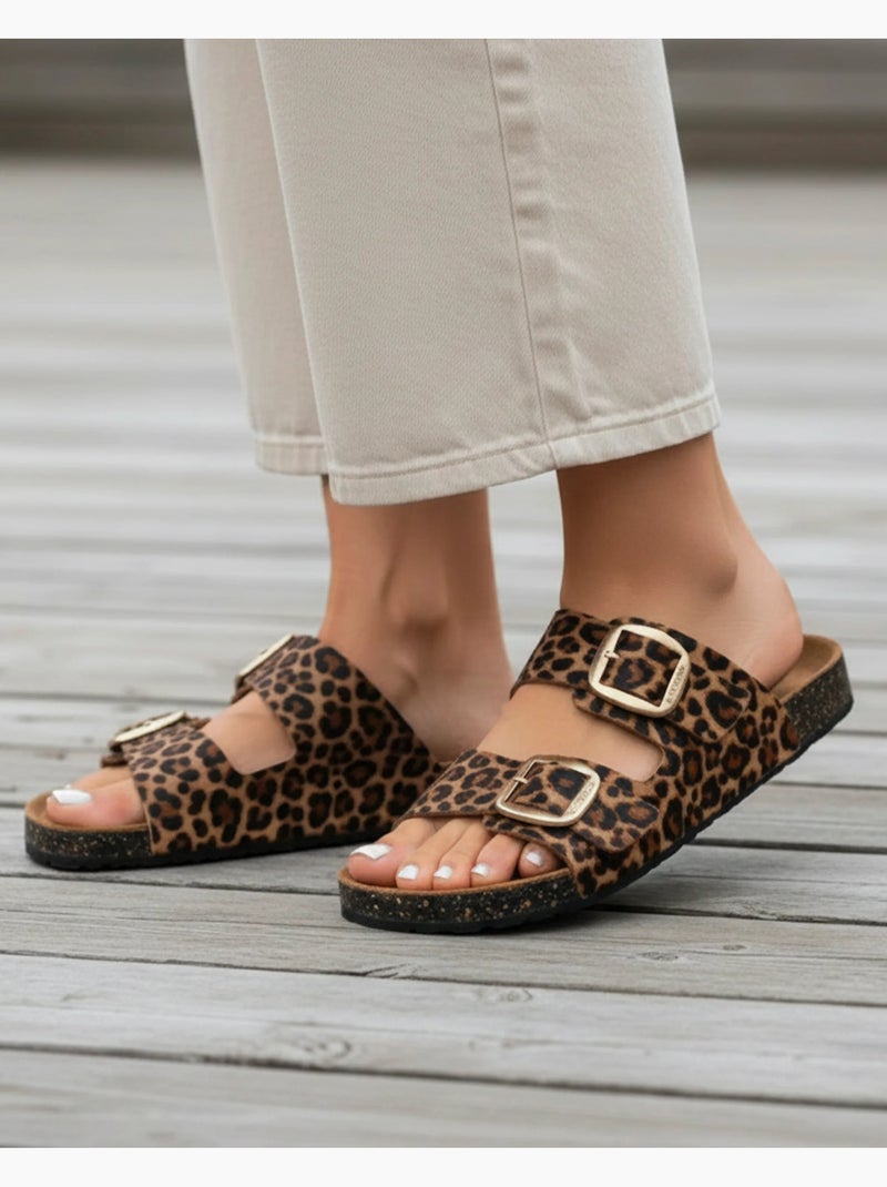 Sandales à doubles brides ultra confortables, semelle intérieure cuir  isotoner Noir Marron - Kiabi