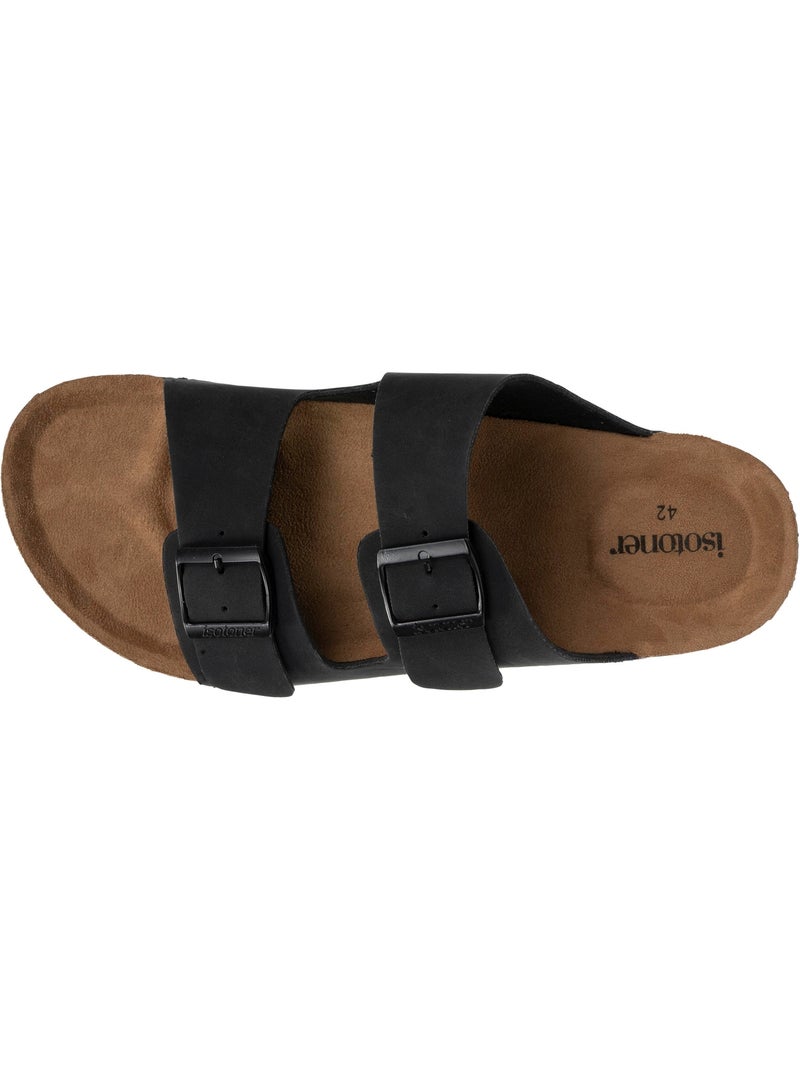 Sandales à doubles brides ultra confortables, semelle intérieure cuir  isotoner Noir - Kiabi