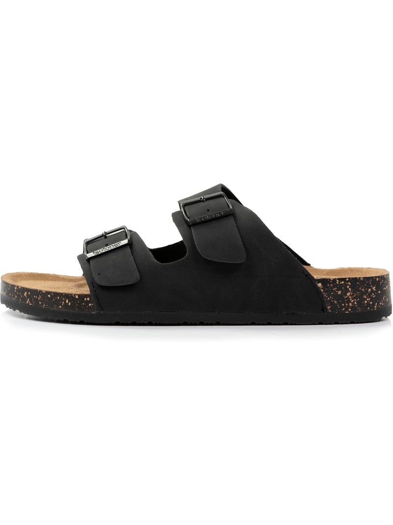 Sandales à doubles brides ultra confortables, semelle intérieure cuir  isotoner Noir - Kiabi