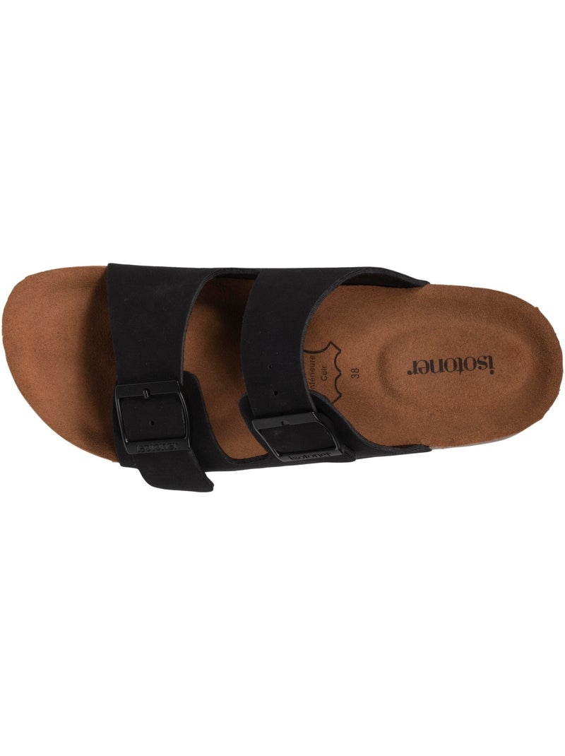 Sandales à doubles brides ultra confortables, semelle intérieure cuir  isotoner Noir - Kiabi