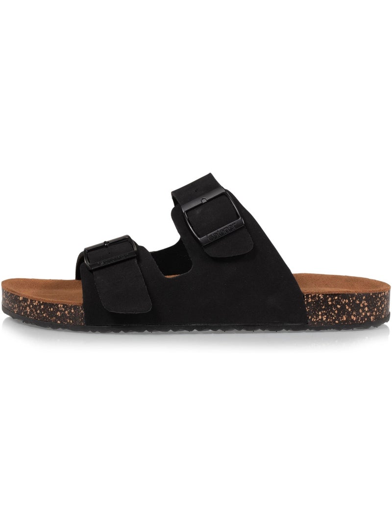 Sandales à doubles brides ultra confortables, semelle intérieure cuir  isotoner Noir - Kiabi