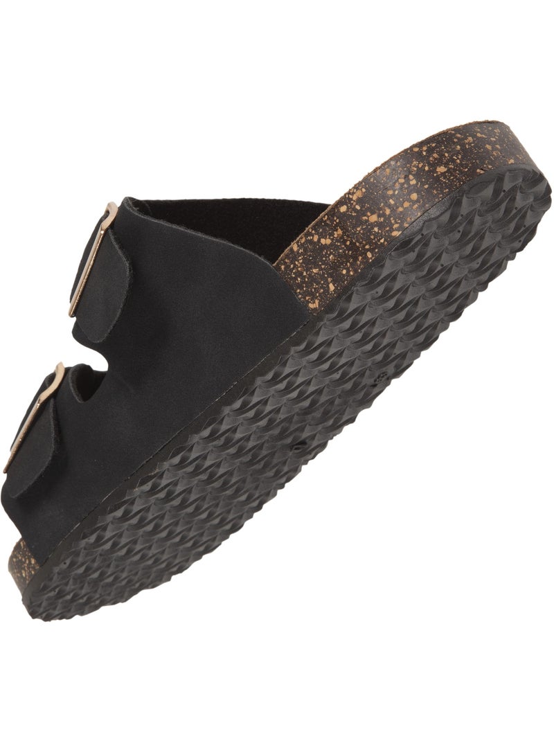 Sandales à doubles brides ultra confortables, semelle intérieure cuir  isotoner Noir - Kiabi
