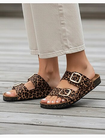 Sandales à doubles brides ultra confortables, semelle intérieure cuir