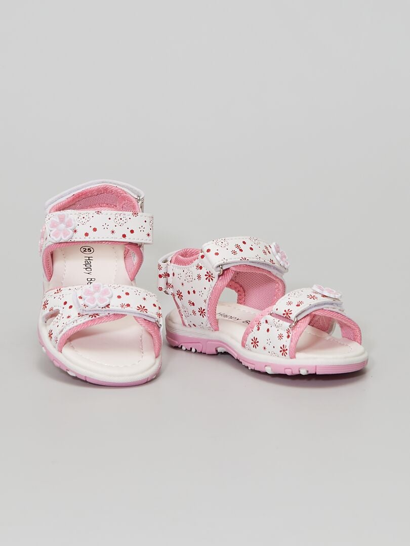 Sandales à fleurs style sport Blanc/rose - Kiabi