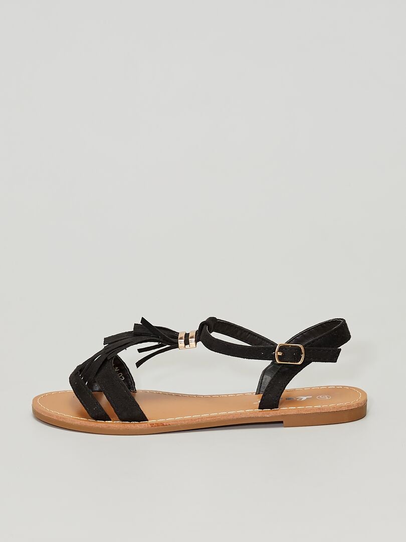 Sandales à franges noir - Kiabi