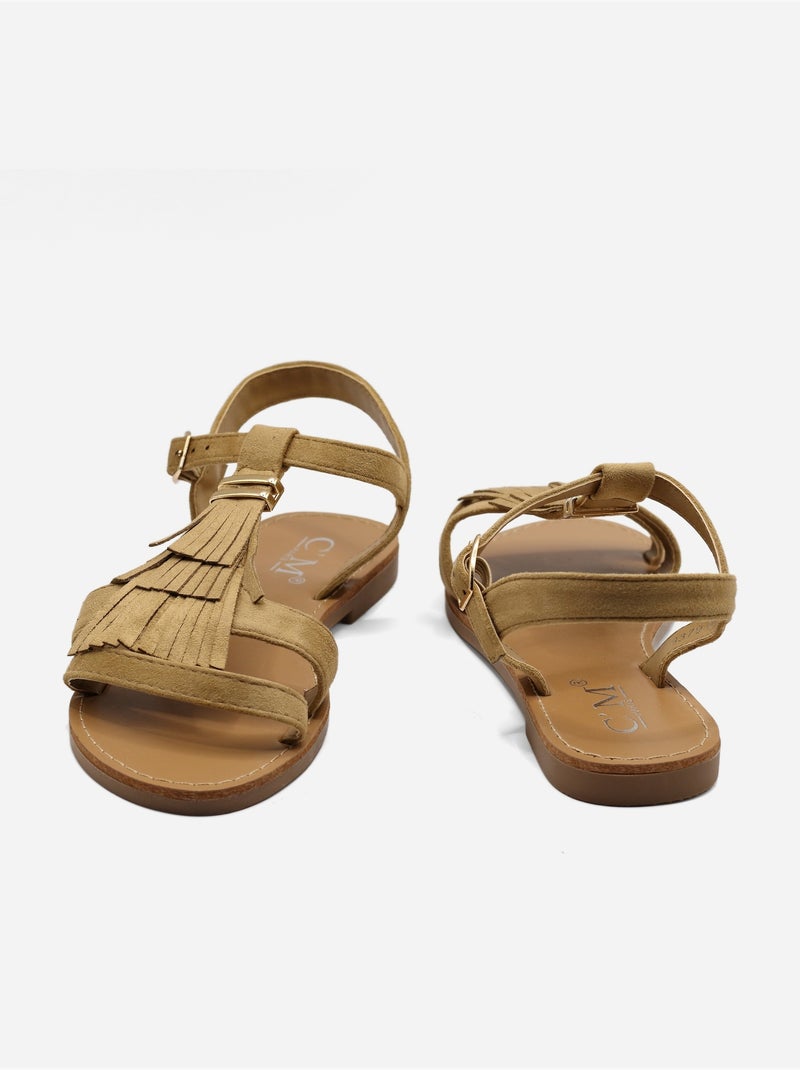 Sandales à franges Taupe - Kiabi