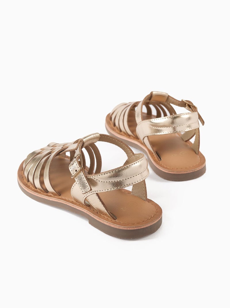 Sandales à Lanières en Cuir Doré/or - Kiabi