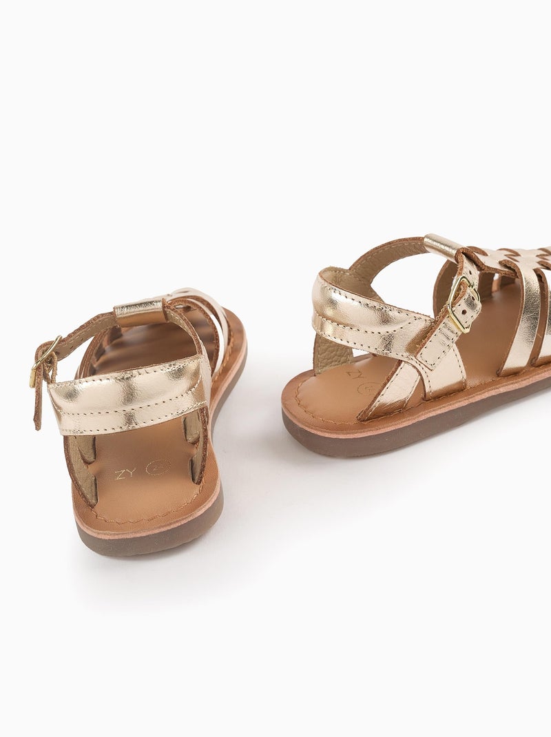 Sandales à Lanières en Cuir Doré/or - Kiabi