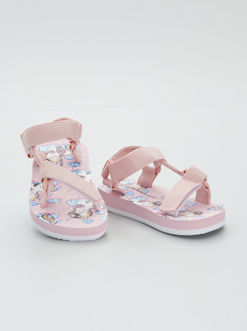 Sandales à lanières imprimé licorne rose - Kiabi
